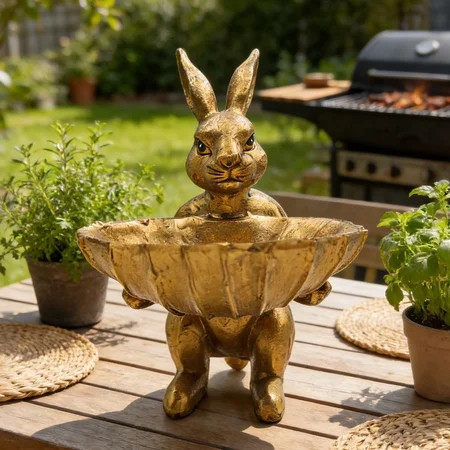 HKEJIAOI Vintage Gold Resin Easter Bunny Ornament with Tray, Multifunctional Home Decor for Entryway, Coffee Table, Desk, and Holiday Decoration | Walmart (US)
