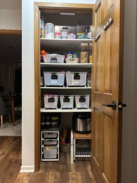 Pantry Organization - get your pantry in shape with key organizational products. These are real life pantry organizing ideas. Not what you see on tv that adds extra time to unloading the groceries. 
Pantry | Organizing | Elfa | Clear Bins | Storage | Shelving | Container Store | Deep Shelves | Kitchen | Kitchen Cabinets | Basket | Folding Stool | Shelf Risers | Pull Out Drawers | Bins

#LTKhome #LTKunder100