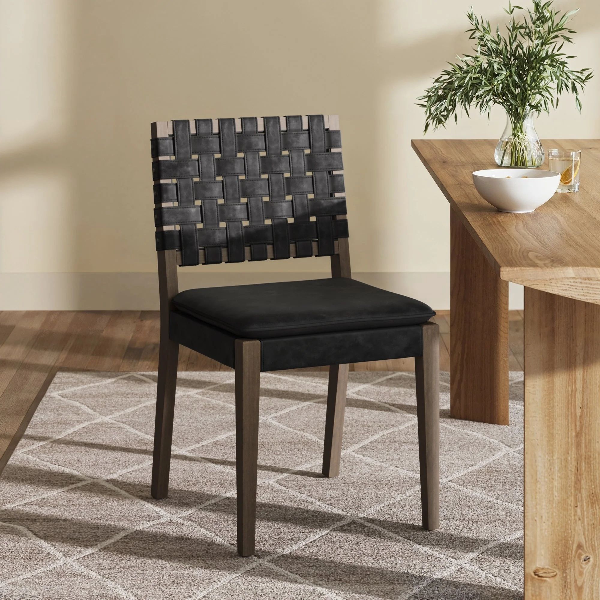 Woven Faux Leather Dining Chair Black | Nathan James