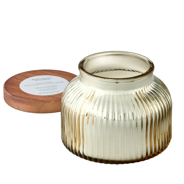 Better Homes & Gardens Pumpkin Snickerdoodle Swirl Scented Cotton 2-Wicks Ribbed Mecury Glass Jar... | Walmart (US)