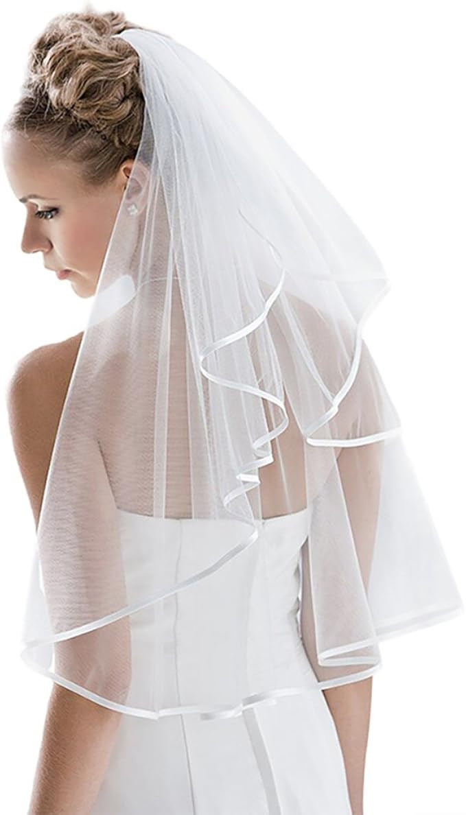 Bridal Veil Women's Simple Tulle Short Bachelorette Party Wedding Veil Ribbon Edge With Comb for ... | Amazon (US)