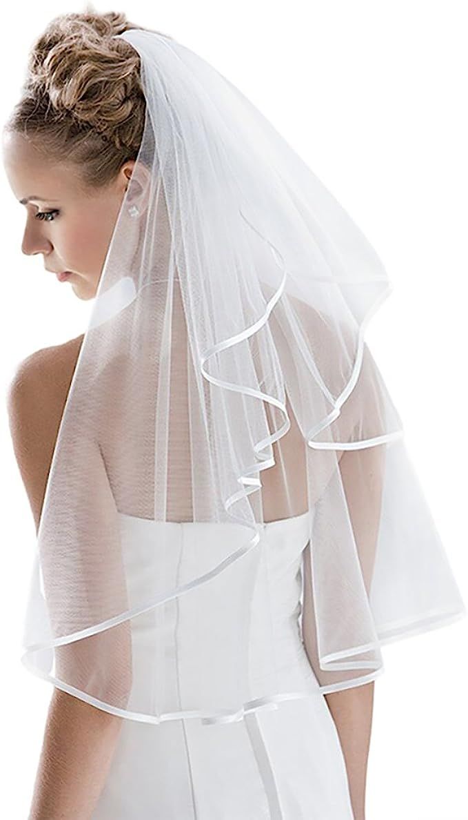 Bridal Veil Women's Simple Tulle Short Bachelorette Party Wedding Veil Ribbon Edge With Comb for ... | Amazon (US)