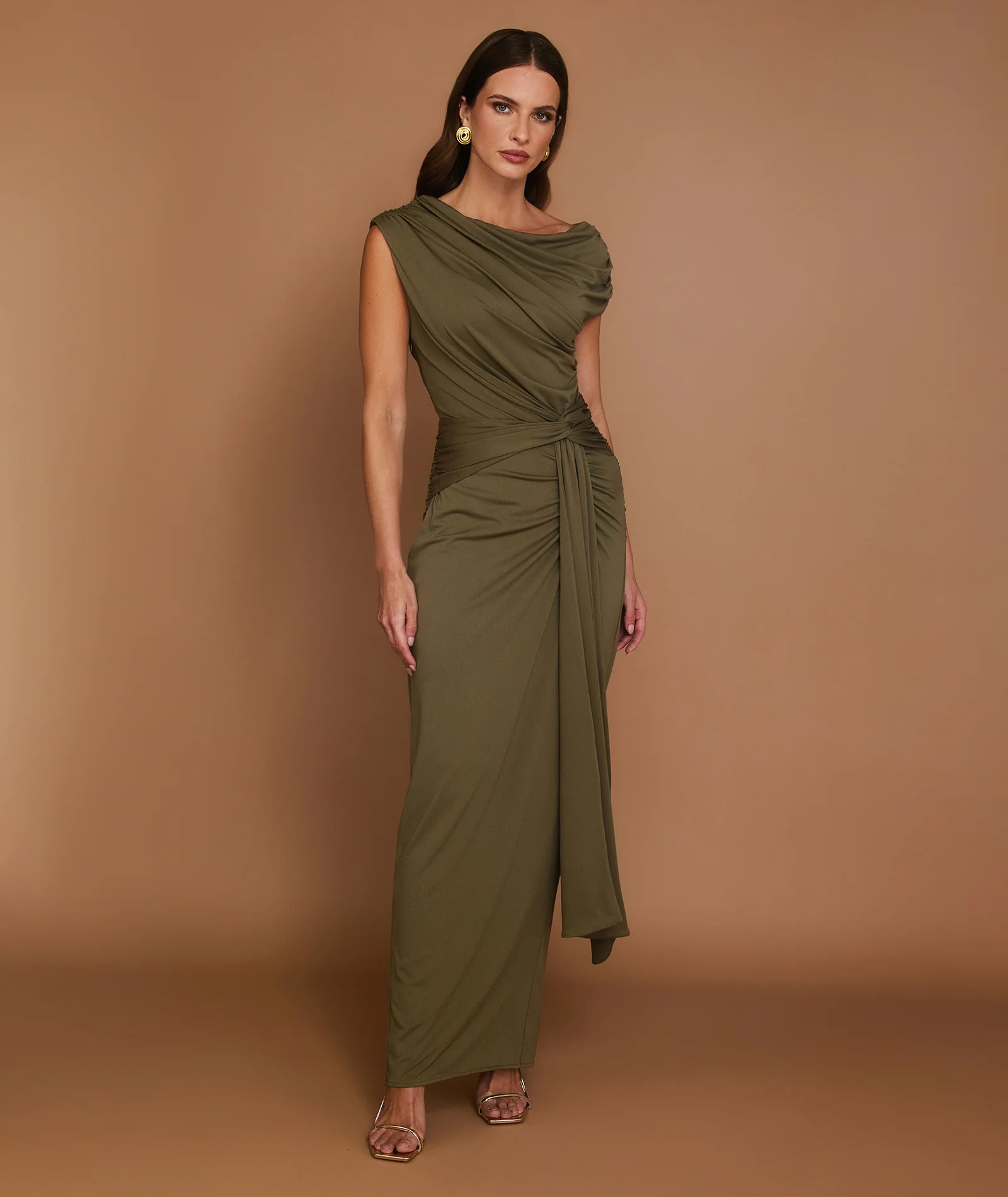 Knot Detail Maxi Dress - Green | Six Stories