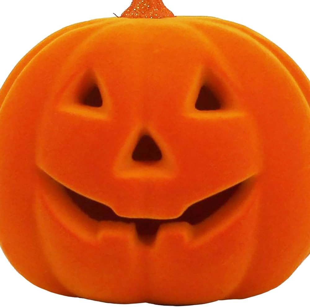 Ashland 6.5" Orange Flocked Light Up Jack-O-Lantern Halloween Decorations for Home | Amazon (US)