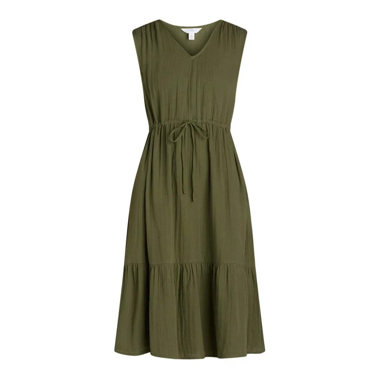 Time and Tru Women's Sleeveless Cotton Double Cloth Dress, Sizes XS-XXXL | Walmart (US)