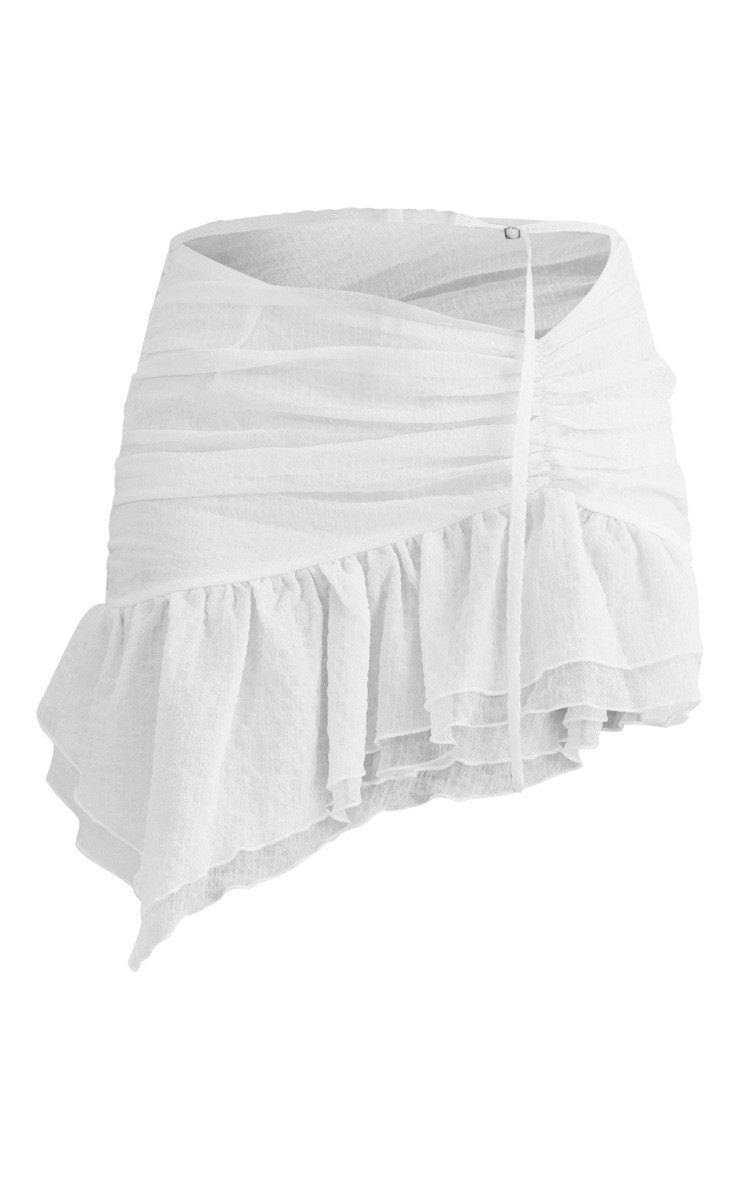 White Textured Chiffon Ruffle Hem Mini Skirt | PrettyLittleThing UK