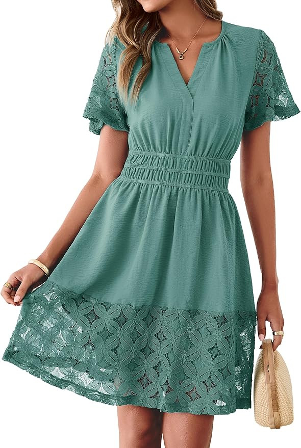 Simplee Womens Boho Summer Dresses Casual Wedding Guest V Neck Short Sleeve Empire Waist A Line T... | Amazon (US)