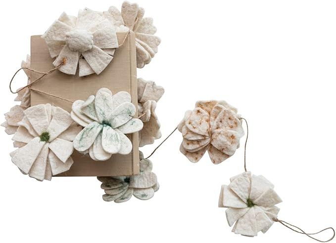 Creative Co-Op Decorative Handmade Wool Felt Flower Garland, Marbled Multicolor | Amazon (US)