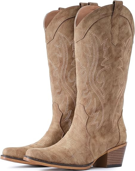 IUV Cowboy Boots For Women Western Cowgirl Boots with Chunky Heel Mid Calf Snip Toe Ideal for low... | Amazon (US)
