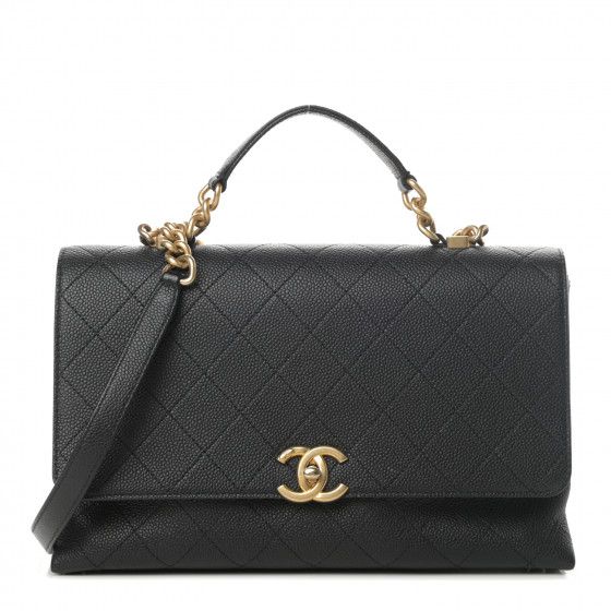 CHANEL Grained Calfskin Stitched Flap Black | Fashionphile