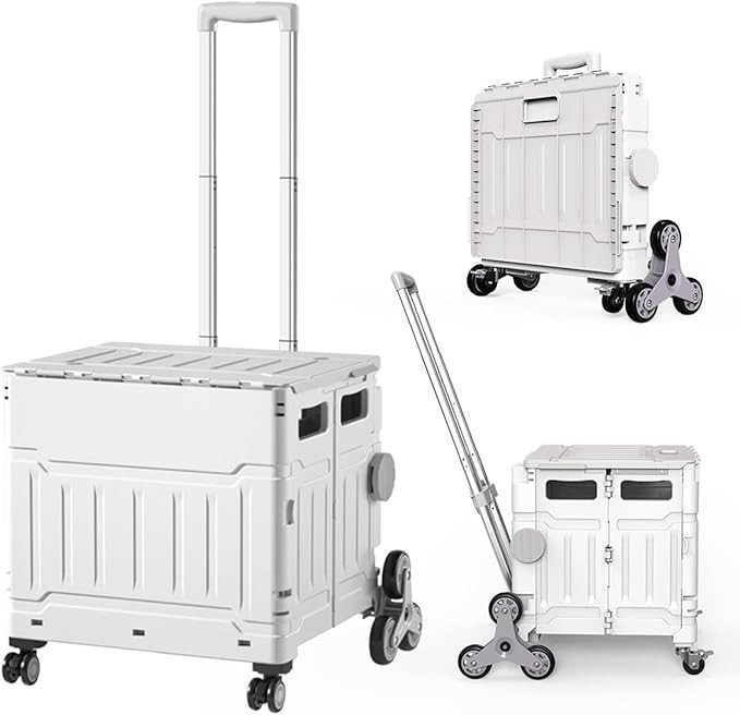 Foldable Utility Cart with Stair Climbing Wheels,Folding Portable Rolling Crate Handcart with Alu... | Amazon (US)