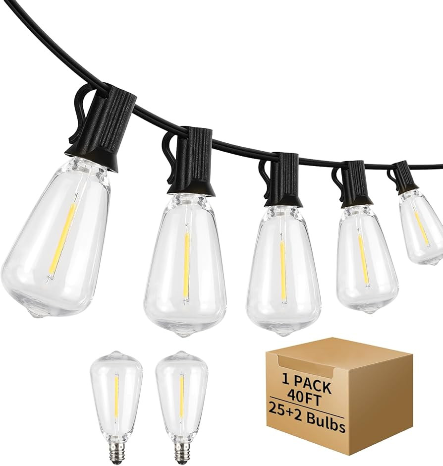 40FT LED Outdoor String Lights Waterproof, 2700K ST38 LED Globe Outdoor Lights for Patio with 27 ... | Amazon (US)