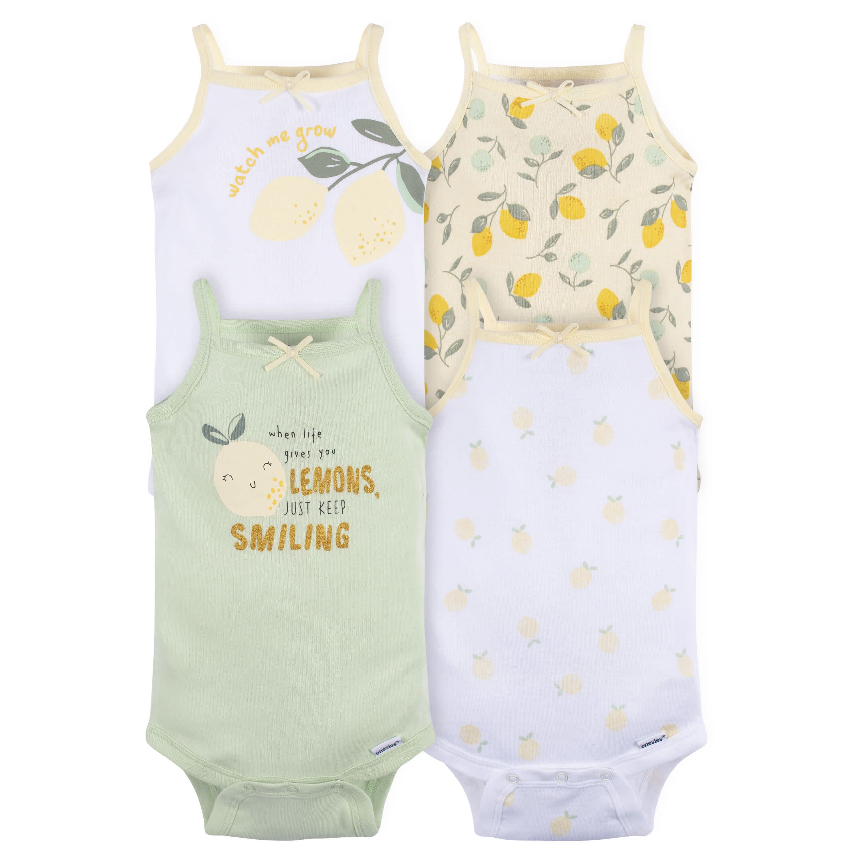 4-Pack Baby Girls Little Lemon Sleeveless Onesies® Bodysuits | Gerber Childrenswear