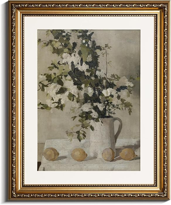 VIYYIEA Gold Framed Floral Wall Art Decor, Living Room Bedroom Flowers and Lemons Pictures Retro ... | Amazon (CA)
