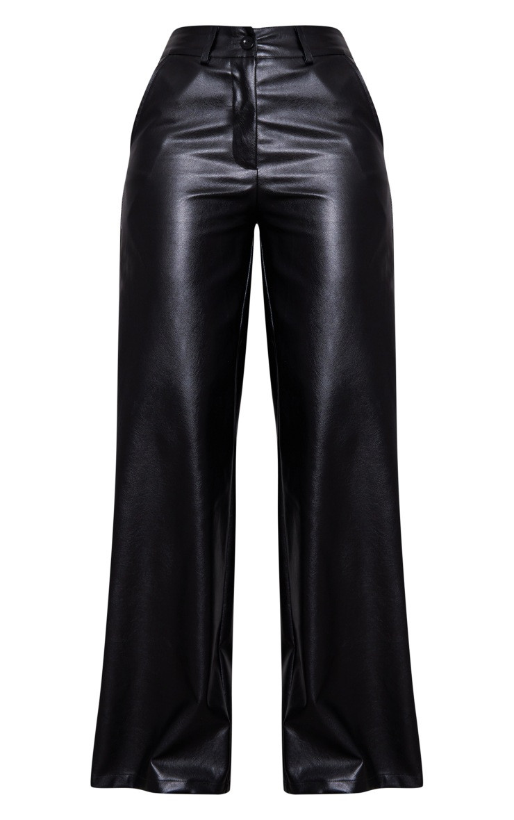 Tall Black PU Wide Leg Pants | PrettyLittleThing US