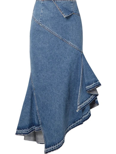 Asymmetric denim midi skirt | NET-A-PORTER (US)