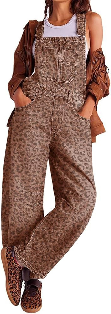 CHARTOU Women Casual Denim Bib Overalls Baggy Barrel Jeans Y2k Wide Leg Denim Jumpsuit Mid Rise B... | Amazon (US)