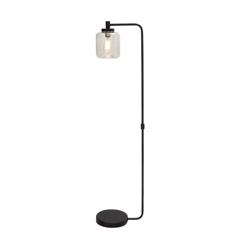 61"" Metal Arc Floor Lamp with Round Glass Lamp Shade Black - Olivia & May | Target