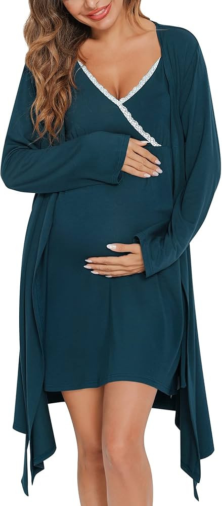 SWOMOG Womens Maternity Robe 2 Piece Nursing Nightgown for Breastfeeding 3 in 1 Labor Delivery Nu... | Amazon (US)