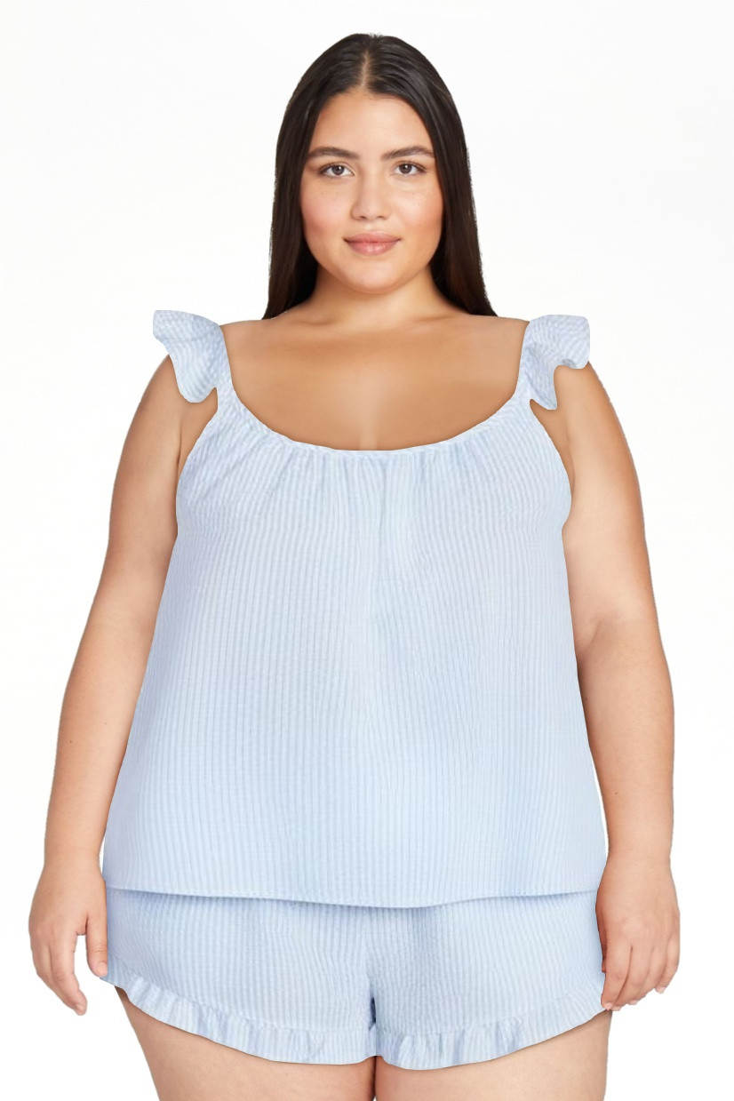 Joyspun Women's Seersucker Sleep Cami and Shorts Set with Ruffle, 2-Piece, Sizes XS-3X | Walmart (US)