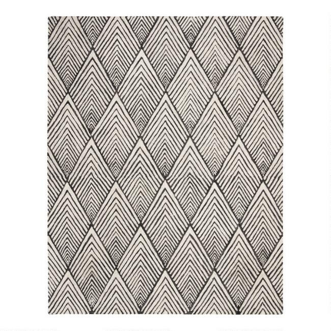 Gray And Ivory Diamond Chevron Wool Karina Area Rug | World Market
