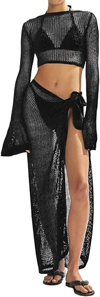 LANNEW Women's Swimsuits Cover Ups Set for Crochet Bathing Suit Hollow Out 2 Piece Bikini Coverup... | Amazon (CA)