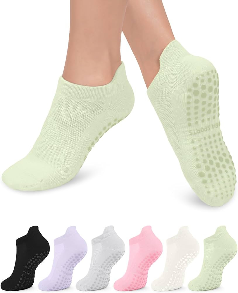 6 Pairs Grip Pilates Socks for Women, Non-slip Yoga Athletic Socks for Barre Ballet Barefoot Work... | Amazon (US)