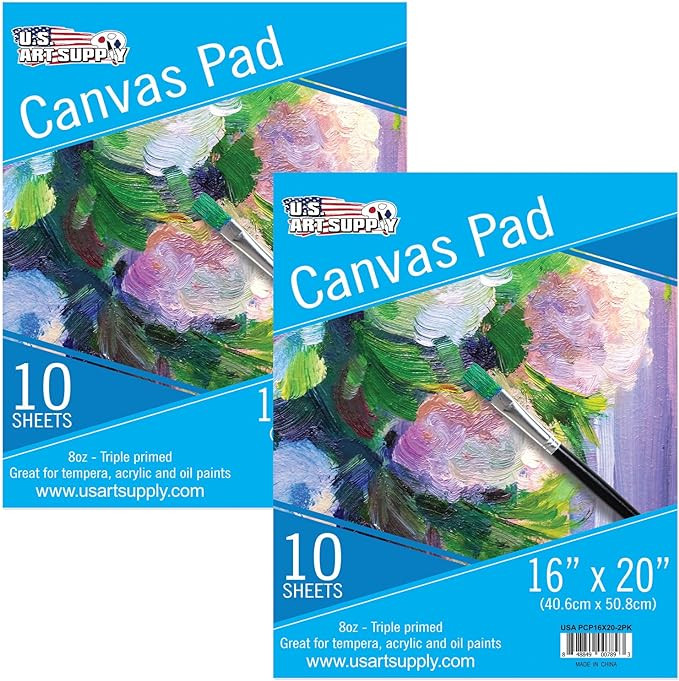 U.S. Art Supply 8" x 10" 10-Sheet 8-Ounce Triple Primed Acid-Free Canvas Paper Pad (Pack of 2 Pad... | Amazon (US)
