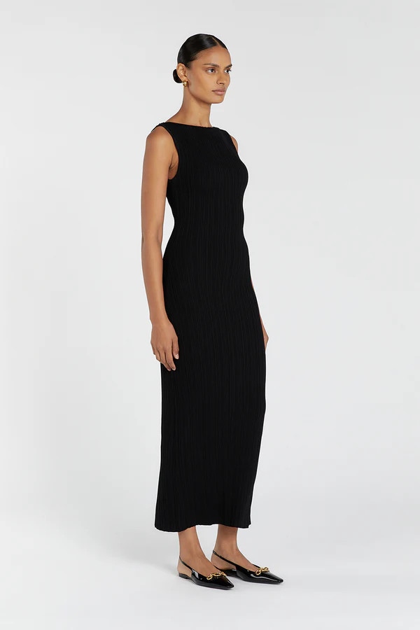 SIENNA BLACK KNIT MIDI DRESS | DISSH