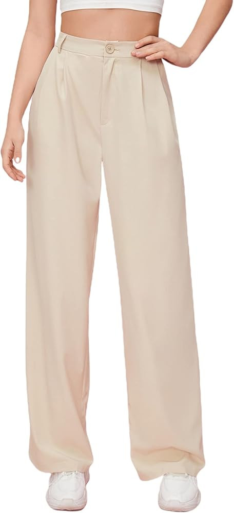 MakeMeChic Women's High Waisted Pockets Work Office Palazzo Wide Leg Pants | Amazon (US)