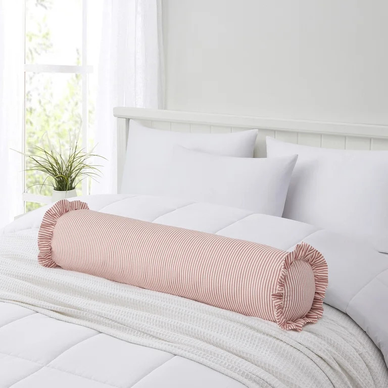 Home Decor Collection 8" x 36" Pink Striped Ruffle Bolster Decorative Pillow | Walmart (US)