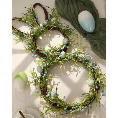 Easter Bunny Spring Wreath With Egg, Twig And Berries Green Rabbit Easter Wreath For Front Door Decorations Home Farmhouse Outdoor Indoor Wall Mantel | Wayfair North America