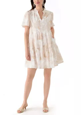 Crown & Ivy Women's Printed Peasant Dress, Tan, XS | Belk