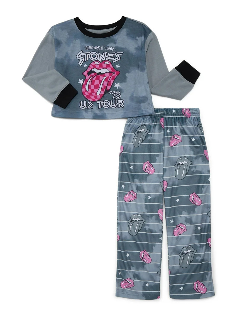 The Rolling Stones Girls Long Sleeve Top and Pants Pajama Set, 2-Piece, Size 4-12 | Walmart (US)