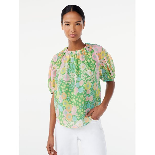 Scoop Women's Elbow Puff Sleeve Top - Walmart.com | Walmart (US)