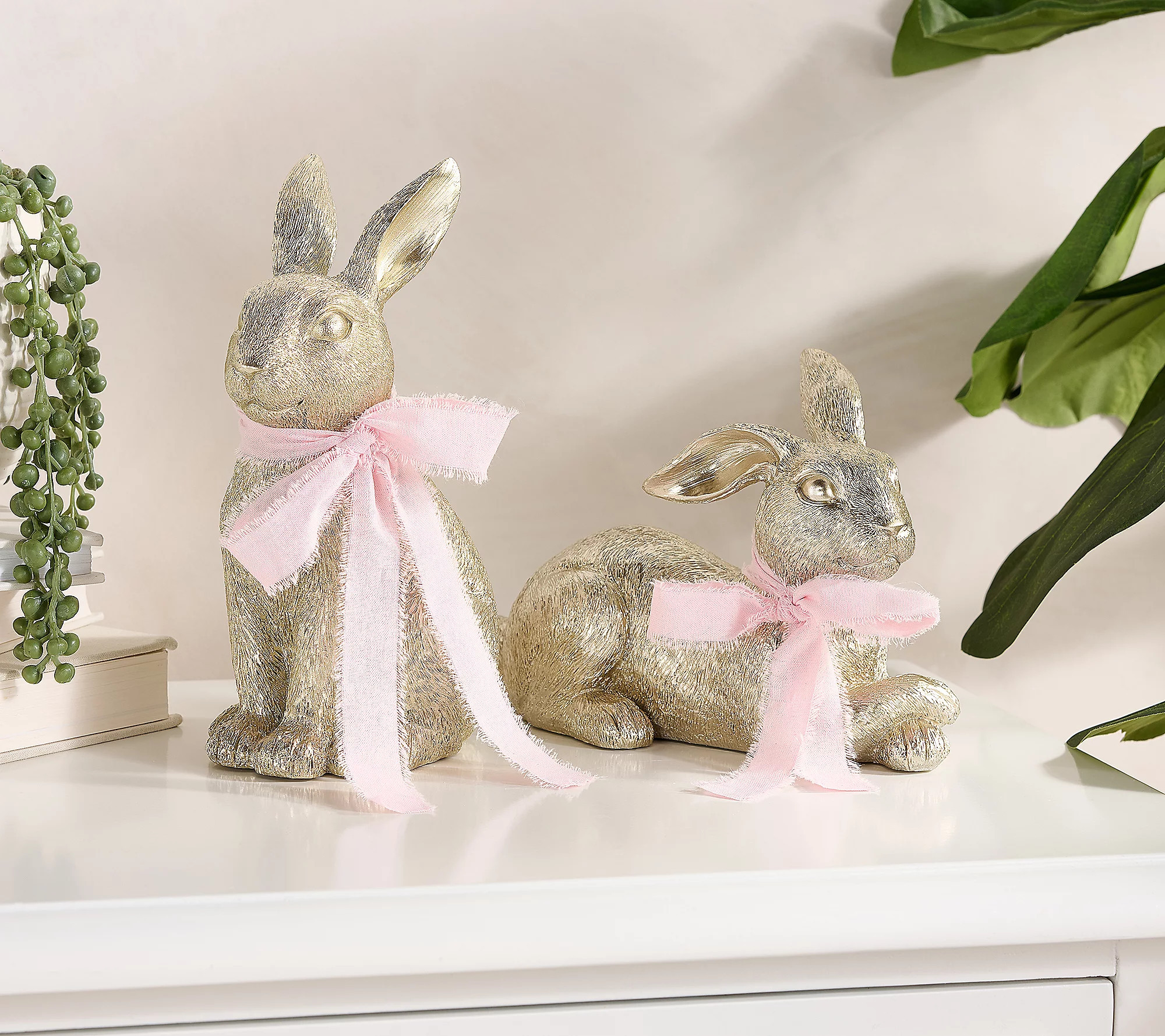 As Is S/2 Decorative Champagne Bunnies with Ribbon by Kim | QVC