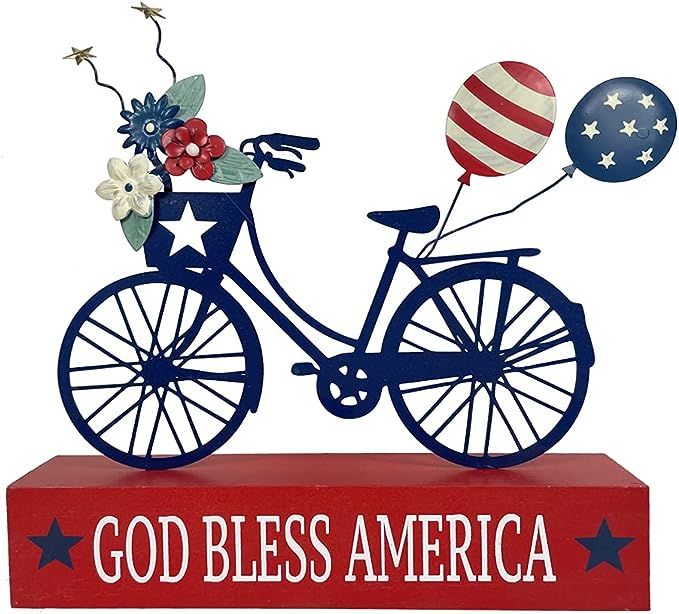 Patriotic Decor American Flag Balloon Bicycle Box Sign Memorial Day Decoration Home Wood Sign 4th... | Amazon (US)