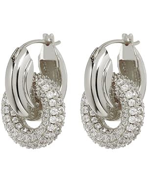 Luv Aj Pave Interlock Hoop Earrings in CZ and Polished Rhodium Plated | Amazon (US)