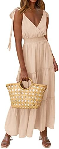 PRETTYGARDEN Women's Cross Neck Spring Sleeveless Tiered Maxi Dress Beach Tie Strap Smocked Long ... | Amazon (US)