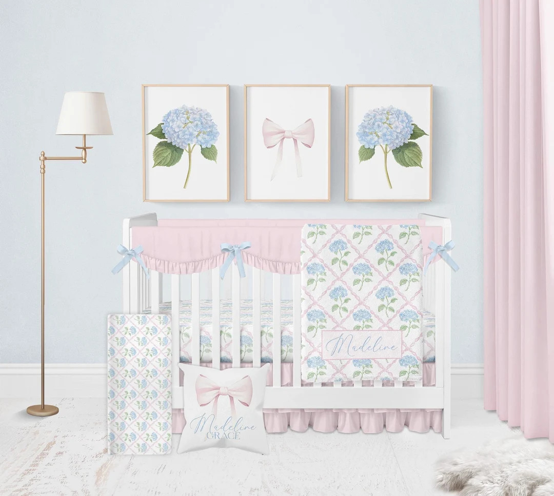 Baby Girl Crib Bedding Set, Pink Crib Bedding Girl, Chic Grandmillenial Bedding Crib Sets Girl, H... | Etsy (US)