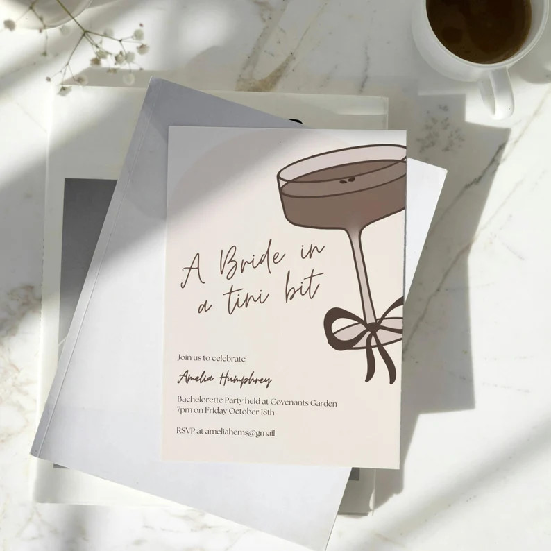 Espresso Martini Bachelorette Invite Template A Bride in a Tini Bit Bachelorette Invitation Marti... | Etsy (US)