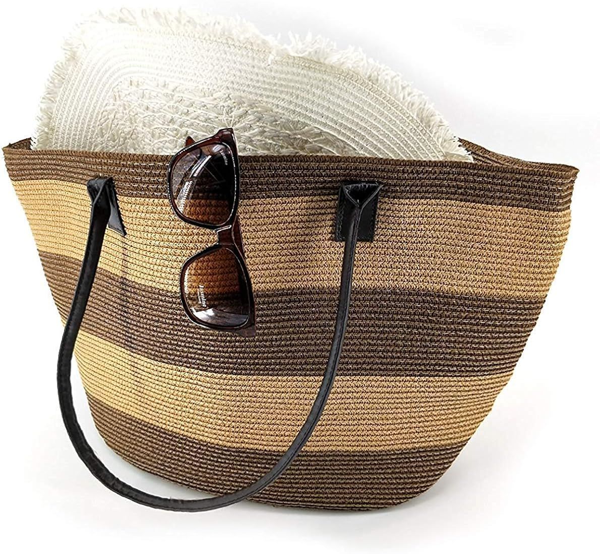 We We Large Canvas Straw Beach bag Pool Bag Waterproof Beach Tote Bags for Women Travel Shoulder ... | Amazon (US)