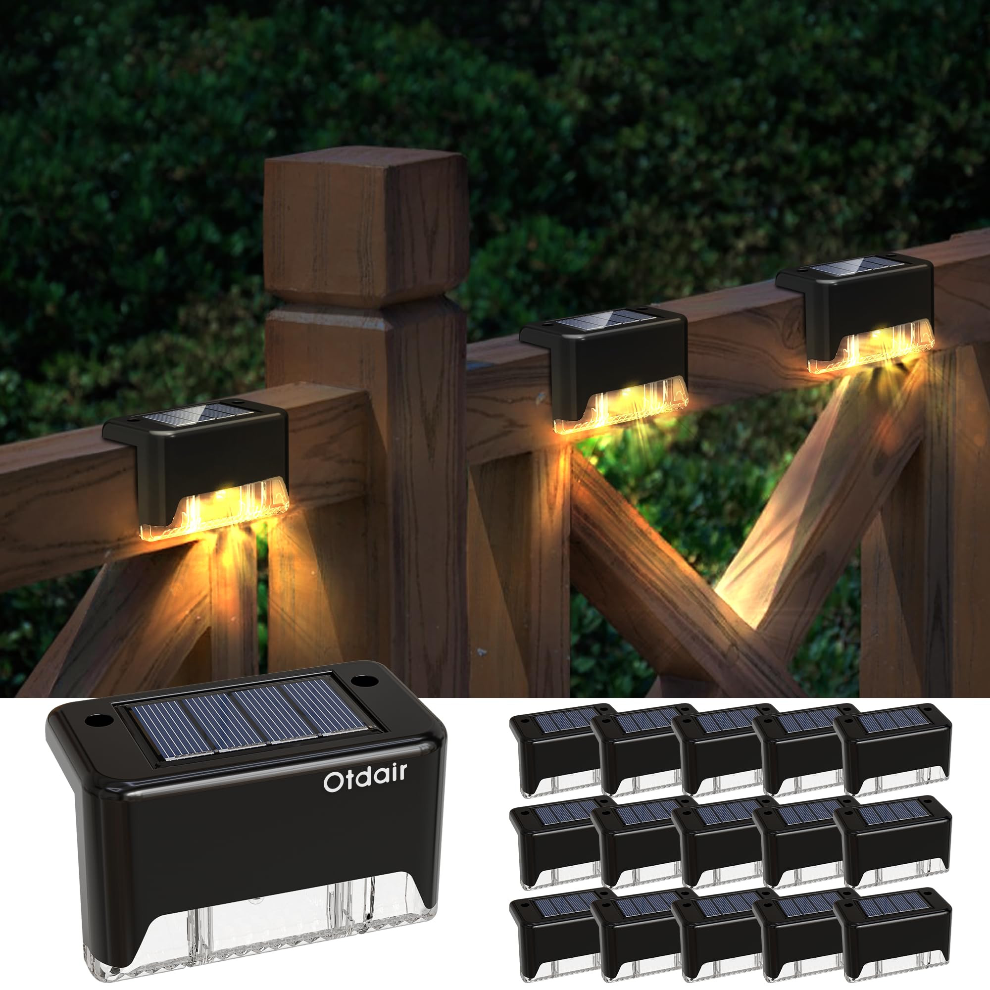 Otdair Solar Deck Lights Outdoor Waterproof，16 Pack Fence Lights Solar Powered,Solar Stair Ligh... | Amazon (US)