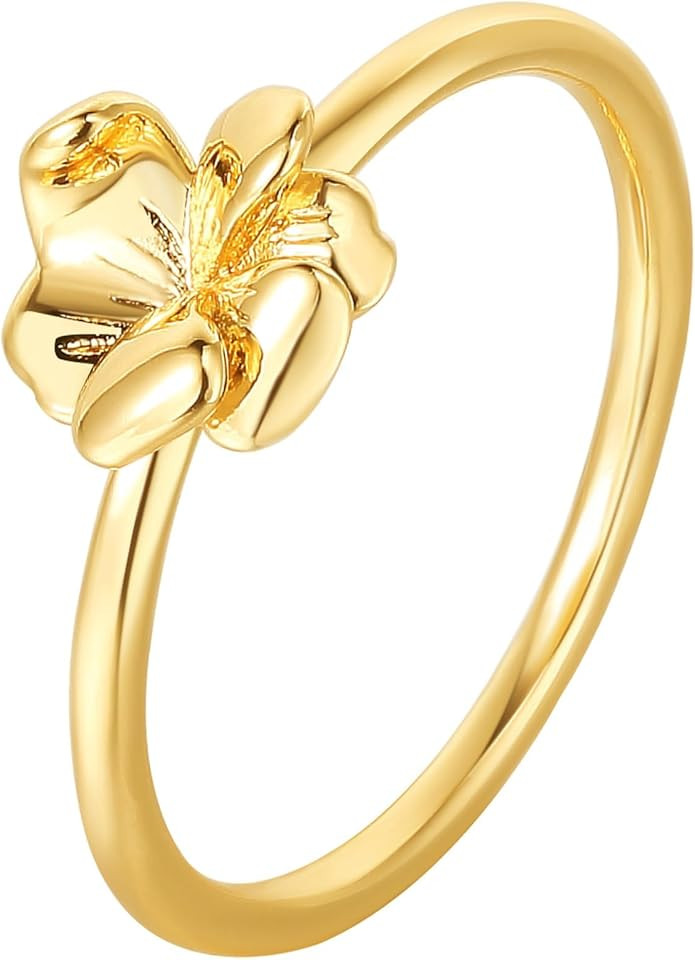 LADYGD Birth Flower Ring for Women 14K Gold Plated Floral Minimalist Stackable Rings Finger Jewel... | Amazon (US)