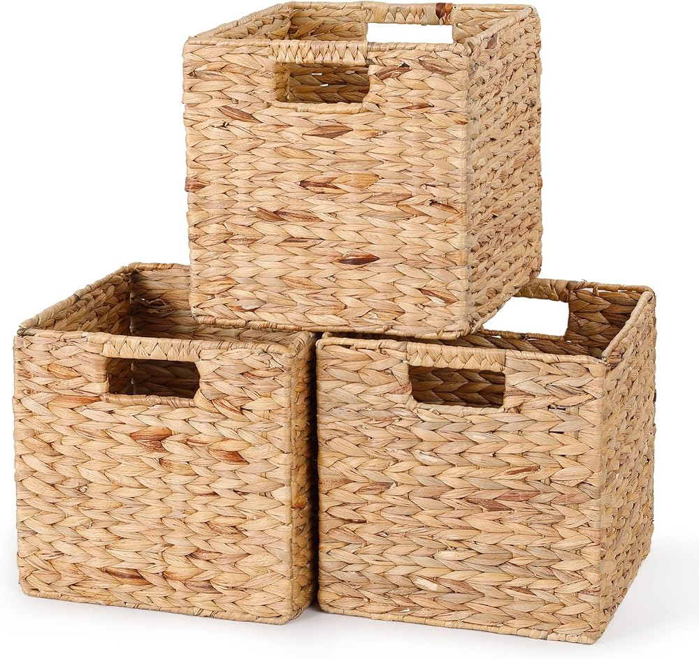 11x11x11in Water Hyacinth Storage Baskets, Woven Baskets for Storage, Wicker Storage Basket for S... | Amazon (US)