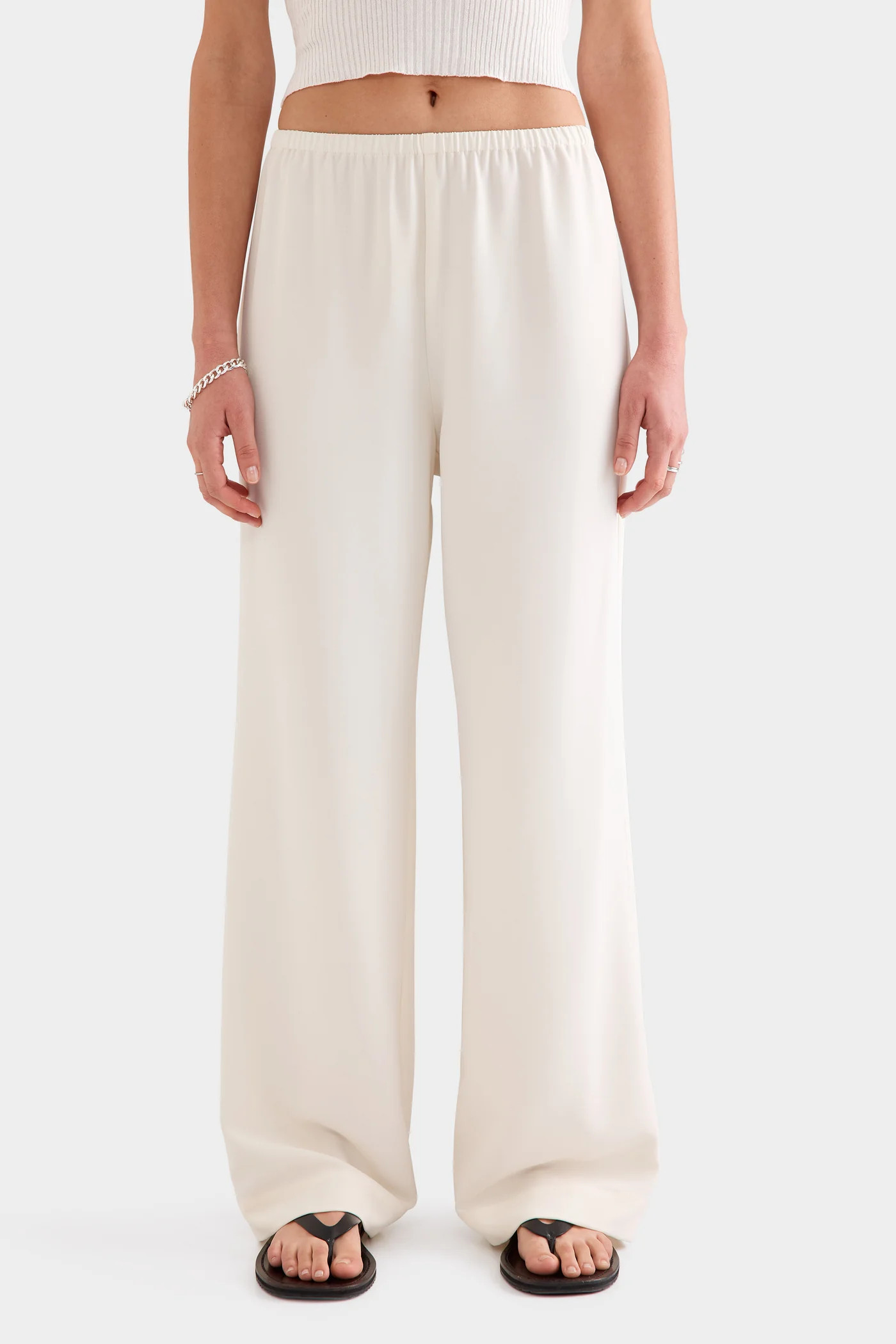 Womens Crepe Elastic Waist Pant in Off White | Venroy | Venroy AU
