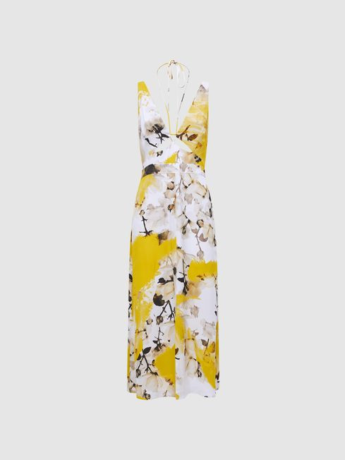 Fitted Floral Print Midi Dress | Reiss US