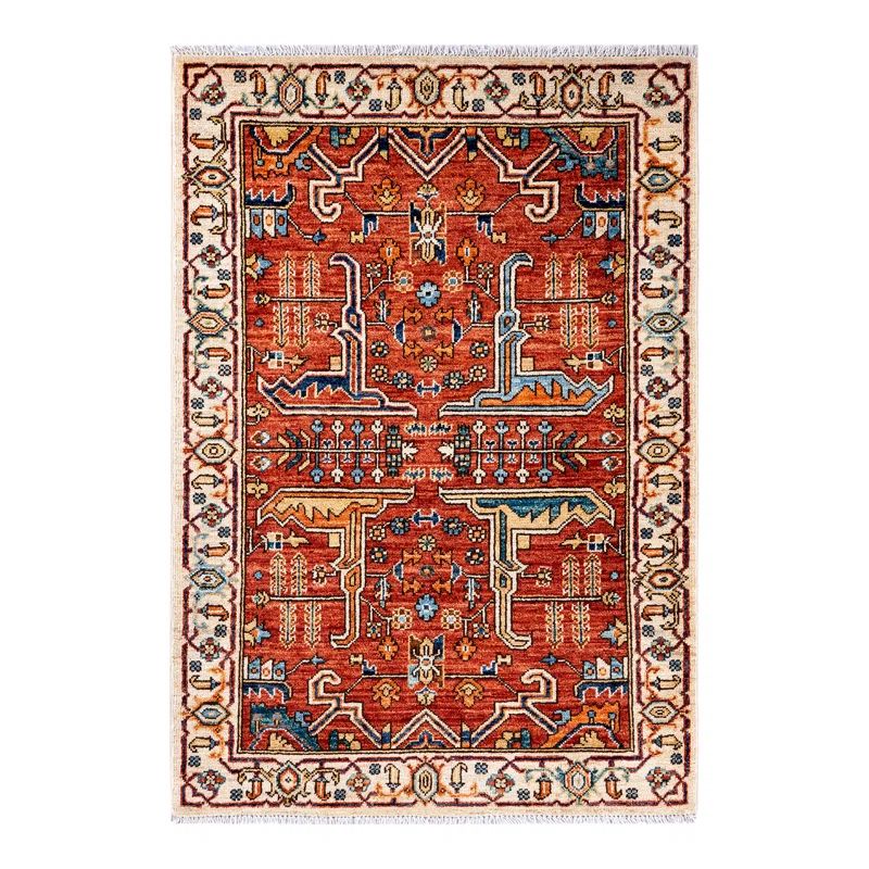 One-of-a-Kind Hand-Knotted 2000S 2'9" X 3'10" Wool Area Rug in Orange/Beige/Blue | Wayfair North America