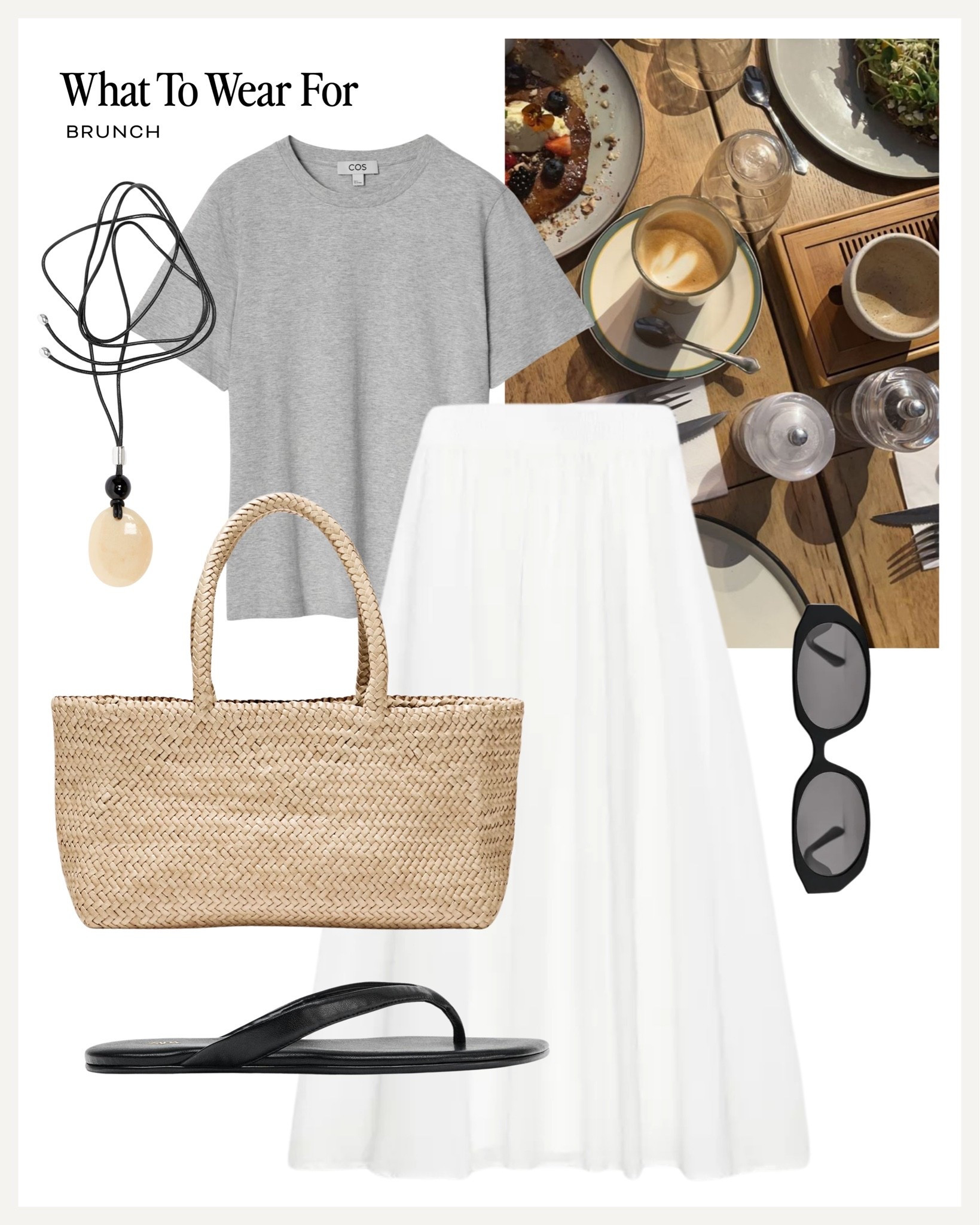 Heatwave approved outfit ☀️ 

White midi skirt, grey t-shirt, minimal outfits, straw tote, black sandals, summer style

#LTKsummer