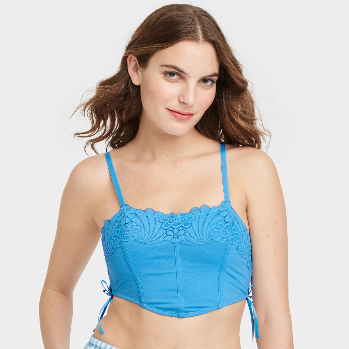 Women's Lace-Up Crochet Corset Bra - Colsie™ Blue S: Cotton Blend, Adjustable Strap, Wireless, ... | Target